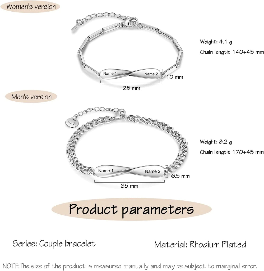 Bracelets for Newlywed Couples Personalised Matching Bracelets for Couple Custom Bracelets with Names for Valentines Day