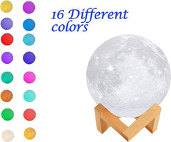 Moon Lamp with 16 Colors LED Night Light with Stand Time Setting Touch with Remote Control and USB Rechargeable 3D Printing Moon Light Lamps for Gifts 5.9inch