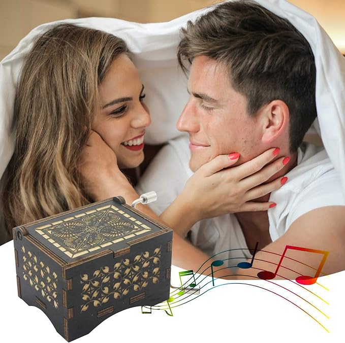 Can't Help Falling in Love Wood Music Box, Antique Engraved Musical Boxes Case for Love One Wooden Music Box - Gifts for Lover, Boyfriend, Girlfriend, Husband, Wife (BLACK)