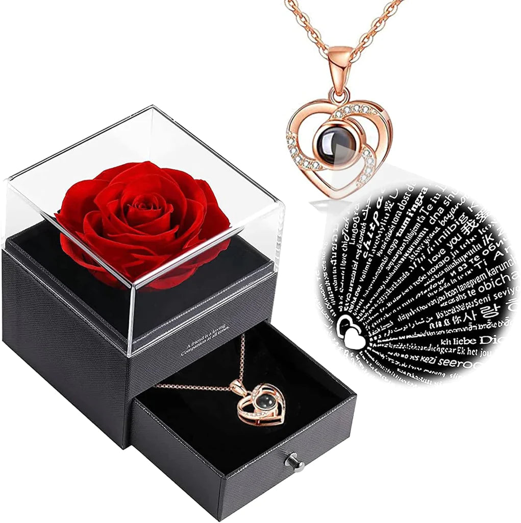 BrokSilent Preserved Rose Necklace with I Love You