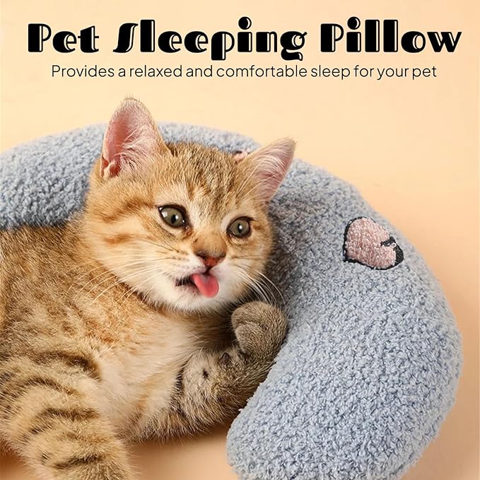 Petchoy Calming Pillow for Cats Kitten Neck Protector Cat Dog Deep Sleep U-Shaped Pillow Pet Sleeping Pillow Soft Headrest Pet Supplies (Blue Pillow)