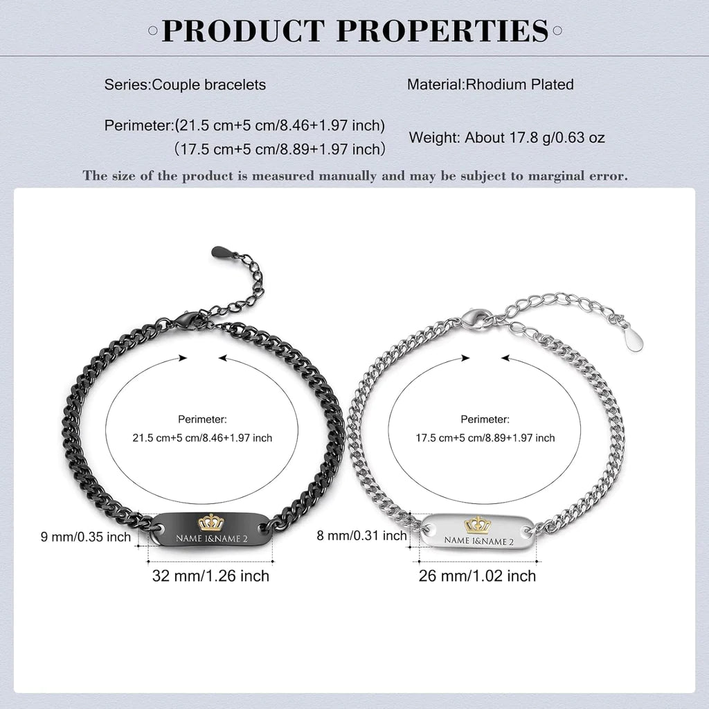 Bracelets for Newlywed Couples Personalised Matching Bracelets for Couple Custom Bracelets with Names for Valentines Day