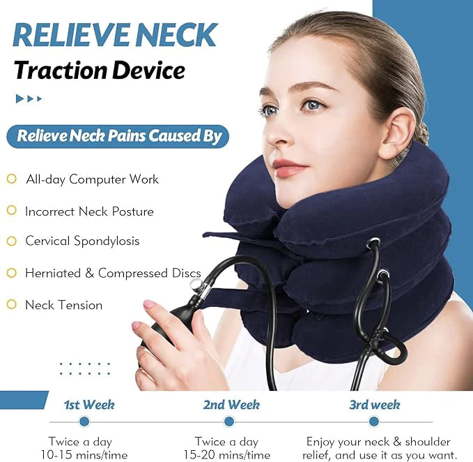 Jaximy Neck Stretcher for Neck Pain Relief, Cervical Traction Device, Neck Traction Device, Adjustable Inflatable Neck Brace & Cervical Neck Traction Device Home Use Decompression(Purple)