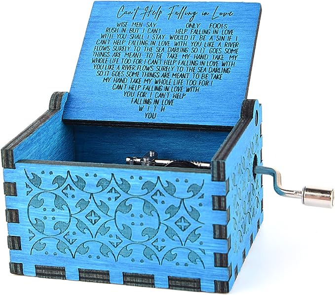 Can't Help Falling in Love Wood Music Box, Antique Engraved Musical Boxes Case for Love One Wooden Music Box - Gifts for Lover, Boyfriend, Girlfriend, Husband, Wife (BLACK)