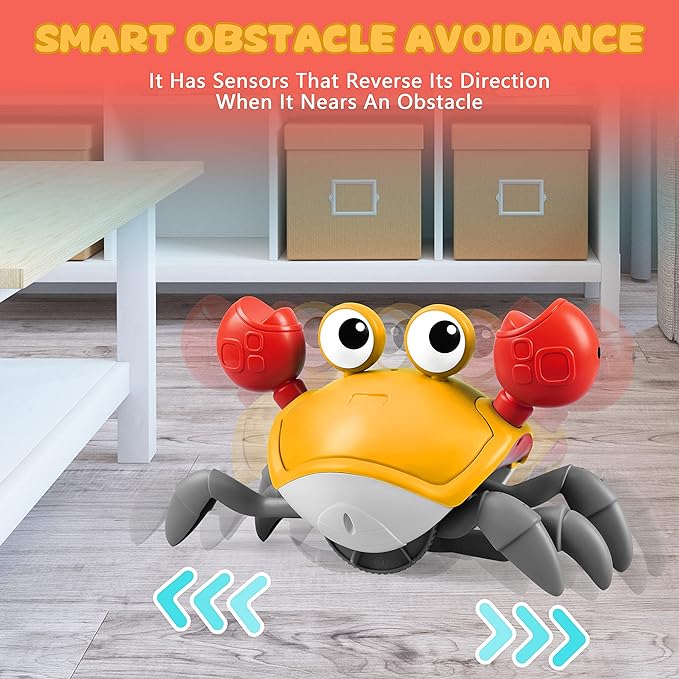 ZHVV Crawling Crab Toy, Infant Tummy Time Baby Toys, Fun Interactive Dancing Walking Moving Toy Babies Sensory Induction Crabs with Music, Baby Toys Boys Girls Toddler Birthday Gift