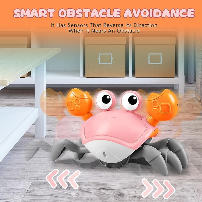 ZHVV Crawling Crab Toy, Infant Tummy Time Baby Toys, Fun Interactive Dancing Walking Moving Toy Babies Sensory Induction Crabs with Music, Baby Toys Boys Girls Toddler Birthday Gift